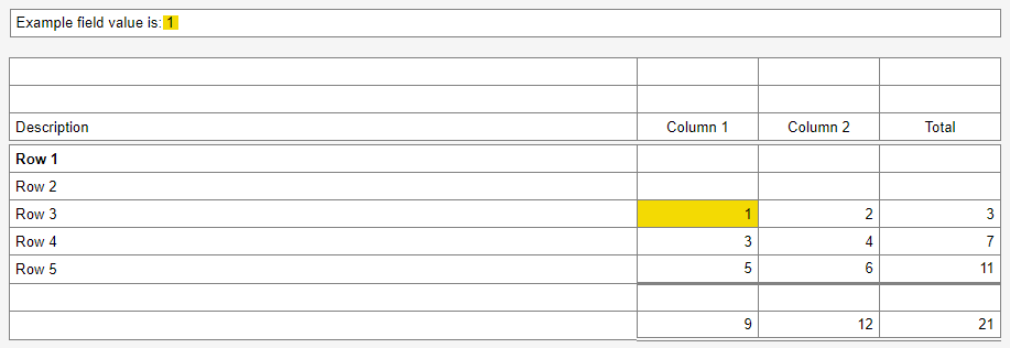 Image shows a table Introduction rows. In the table, a field is linked to the paragraph above.